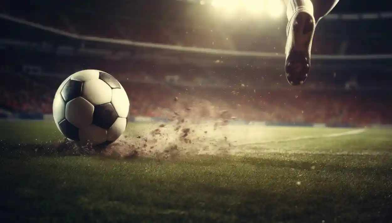 Nahaufnahme eines Fußballschusses im Stadion - BBC Football